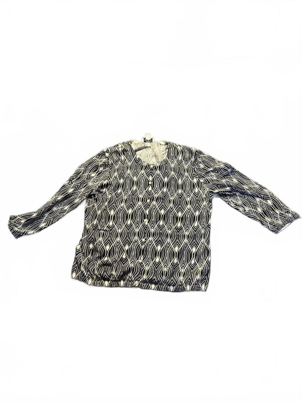 Ann Taylor LOFT Black and White Patterned Cardigan Sweater XL